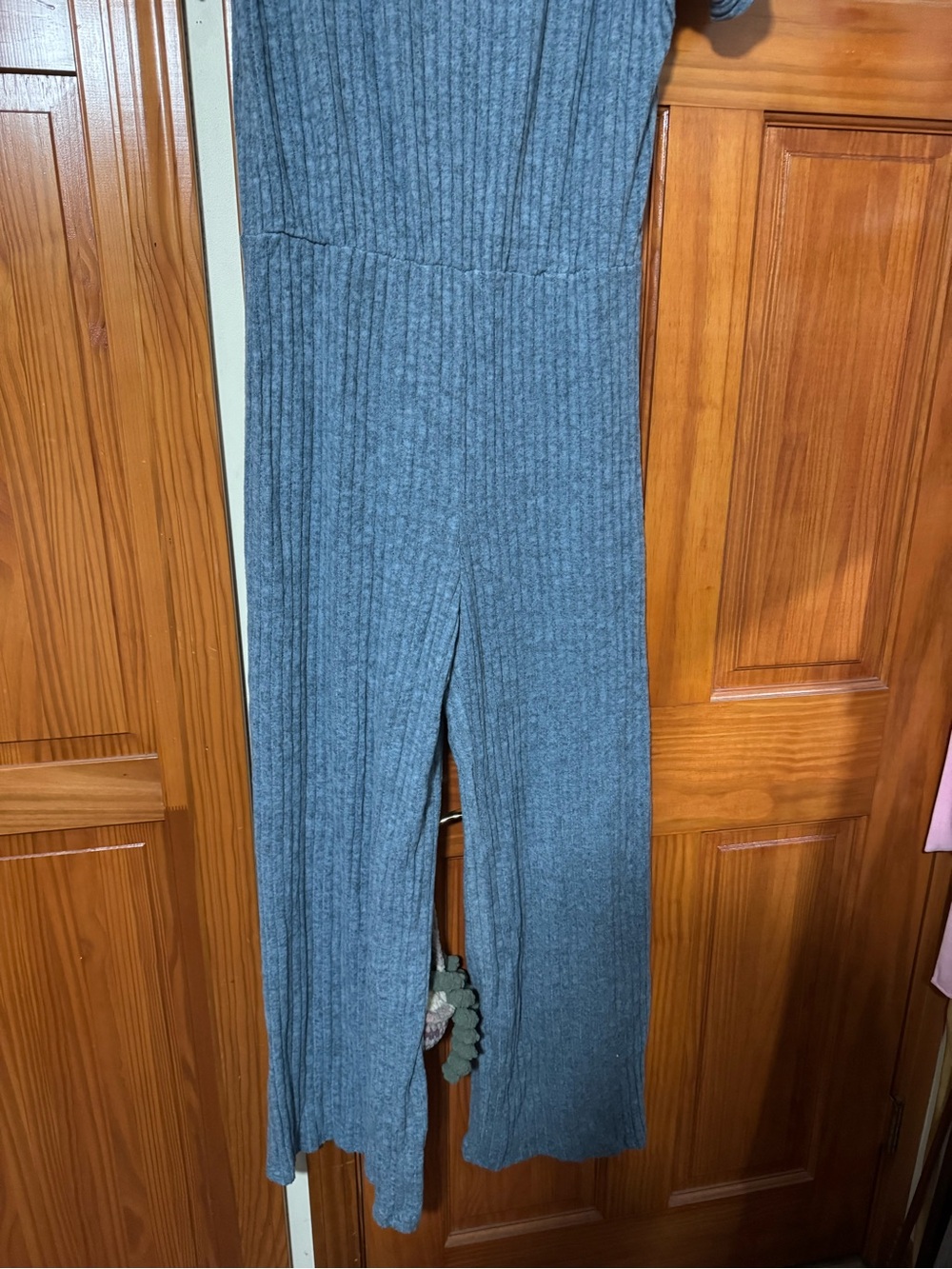 Ribbed Wide-Leg Jumpsuit - Gray